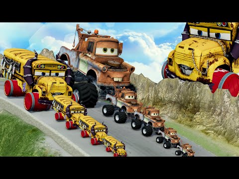 Big & Small Miss Fritter with Barrel Wheel vs Big & Small Monster Truck Mater vs Hill - BeamNG.drive