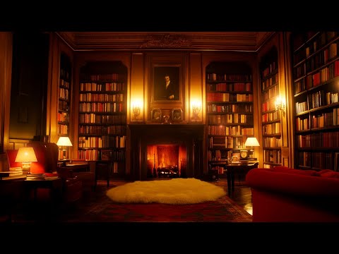 Old Reading Library Ambience | Cozy Up with Warm Fireplace Sounds and Concentrate for Study or Work