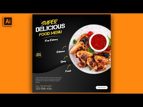 Social Media Post Design in Illustrator | Illustrator Tutorial | Food Banner Post Template
