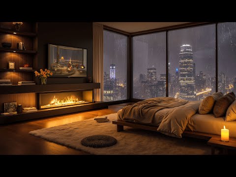 🏙 Cozy Chicago City Bedroom Ambience 🎶 Relaxing Piano Jazz Music on a Rainy Night for Deep Sleep 😴🌧️