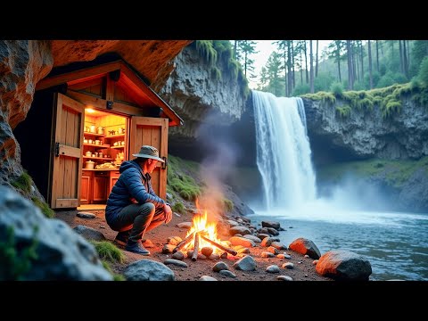I Built a Hidden Cliffside Cabin Beside a Waterfall – Living Off the Land