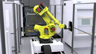 Ertec GFMS System3R Fanuc robot on rail in medical industry