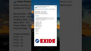 Exide Industries Ltd has fixed Record Date for Final Dividend of FY25. #DividendPayingStocks