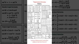 Trignometry Formulas, formulas of trignometry #shorts #cbsemaths #icsemaths #trignometricidentities