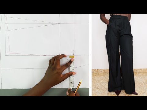 How To Draft High-Waist, Wide-leg Pants Pattern with Extended Waistband | Easy Drafting Tutorial