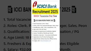 🏦 ICICI BANK RECRUITMENT 2025 🏦