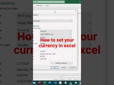 how to set your country's currency in excel
