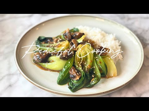 Vegan Bok Choy And Mushroom Stir Fry With Rice | Dinner Idea | Silent Vlog
