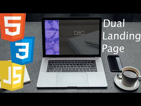 Create a modern HTML split landing page with CSS and Javascript