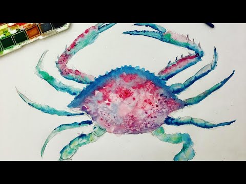 Crab watercolour and salt - quick tutorial #watercolour_painting  #seacreatures #wetonwet