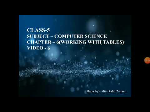 Class 5, Comp.Sc, Ch-6(Working With Table), Video-6, Part 1
