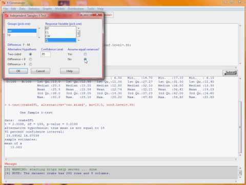 R Commander Hypothesis Testing
