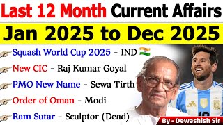 Last 12 Months Current Affairs 2025 | Jan 2025 To Dec 2025 | Important Current Affairs 2025 #current
