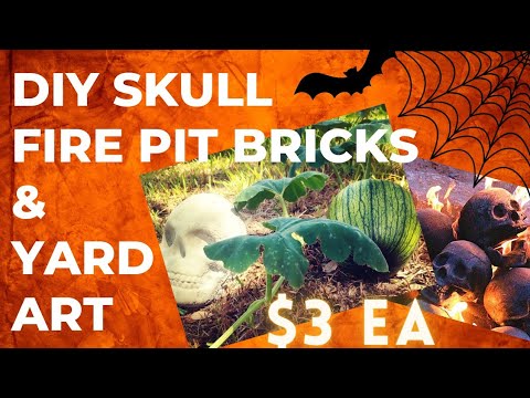 Diy cement skull 💀 firepit bricks and yard art. Cheap and easy. Less than $3 each to make