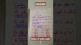 RATIO OF ACUTE ANGLE#shorts #trignometricfunctions #handwrittennotes #maths #trigonometry#hubli