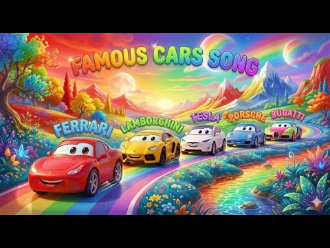 Famous Cars Song | Learn Car Names with 3D Cartoon Animation for Kids | Ferrari, Lamborghini & More