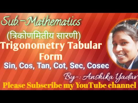 Trigonometry/tabular form/Sin ,Cos,Tan,Cot,Sec,Cosec,(0,30,45,60,90)