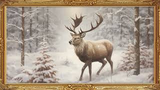 🦌 Winter Forest Deer Scene | Gold Frame TV Art With Chill Lofi Beats In 4K