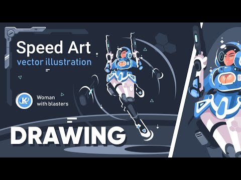 Woman with blasters - Speed Art Drawing vector illustration