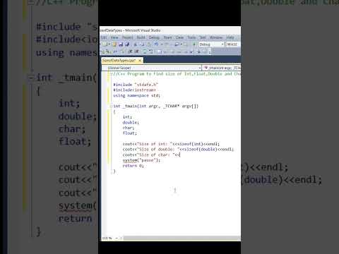 C++ Program to Find Size of Data Types|C++ Tutorial|#cpptutorial #cppprogramming #print#shortsvideo