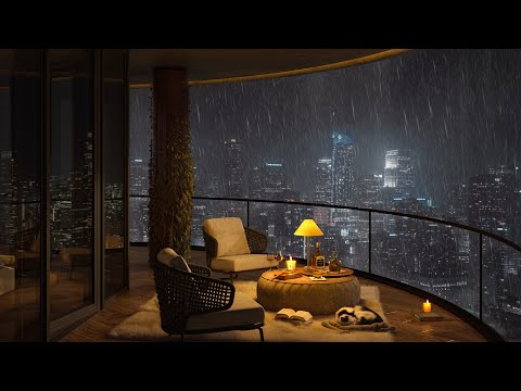 🌧️ Amazing Rainy View from My Balcony | Luxury Apartment with Smooth Piano Jazz Music for Relaxation
