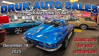 CLASSIC CARS FOR SALE !! LOT WALK ! Druk Auto Sales 12 18 2025 - muscle cars - classic trucks
