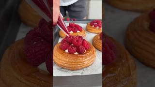 Raspberry croissant danish with whipped white chocolate custard (recipe in description)