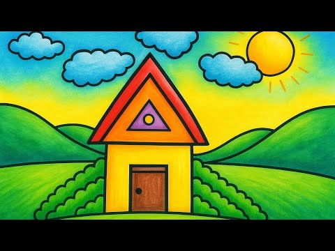 How to draw a beautiful mountain House 🏡 Drawing l Easy Drawing for beginners