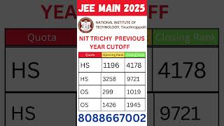 NIT TRICHY | JEE Main 2025 Previous year Cutoff for CSE  #jeemain2025 #jeemains  #nit #nittrichi