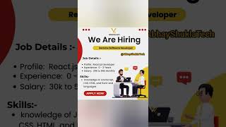 React.js Remote Job 💻 | ₹55K Salary | Fresher can apply #ReactJS #remotejobs #hiring #ytreels #jobs