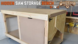 3-In-1 Miter Bench With Hidden Tool Storage! - Garage Workshop Game Changer