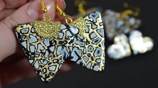 polymer clay earrings tutorial FIMO mokume gane technique with gold leaf DIY jewelry