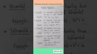 Algebraic Expressions (Monomial, Binomial, Trinomial, Polynomial). #math