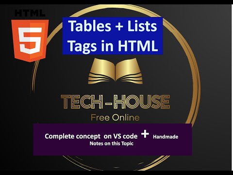 HTML Tables + List tutorial step by step on VS code editor