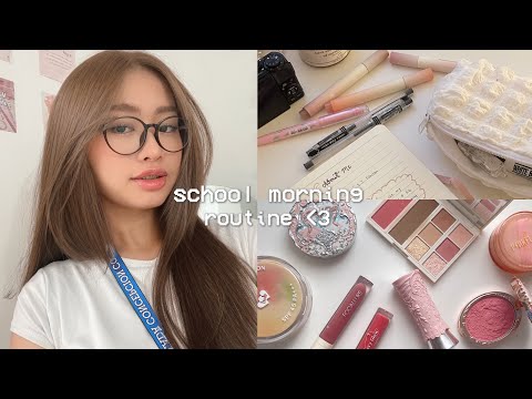 ౨ৎ SCHOOL MORNING ROUTINE 🖇️ : grwm, makeup, realistic, productive, outfit & life update! 📓