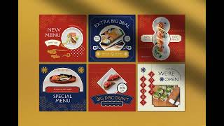 Red Flat Design Japanese Food Instagram Pack Stock Graphics - Download at YouWorkForThem