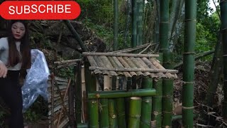 Village girl making waterproof bambo house ||#lifewithnature #girlbuildingbushcraftlife