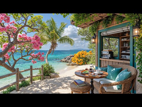 ☕Summer Jazz & Sea Breeze in Flower Coast Café | Peaceful Ocean View for Mornings, Chill & Focus