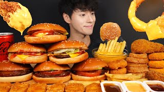 ASMR MUKBANG BURGER & CHICKEN NUGGETS & FRENCH FRIES & ONION RINGS & FRIED CHICKEN & CHEESE NUGGETS