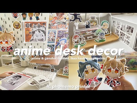 💌 anime desk makeover : aesthetic & genshin themed, ikea haul, manga prints ft. phomemo printer 🍄