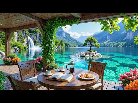 ☕Tranquil Cabin Café by the Waterfall | Peaceful Morning Jazz & Serene Nature for Relaxation
