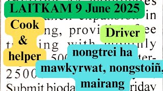 KHUBOR LAITKAM 9 JUNE 2025 #ShillongJobs #MeghalayaVacancy #JobAlertIndia