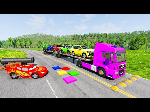 Flatbed Truck Mcqueen | Transportation with Truck - Pothole vs Car #012 - BeamNG.Drive