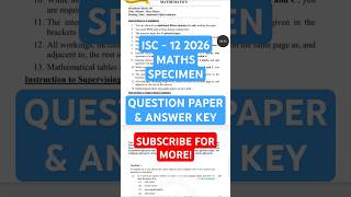 ISC 12 Maths Specimen Paper 2026 Answer Key #isc2026 #iscmaths #iscclass12 #isc12  #iscspecimen