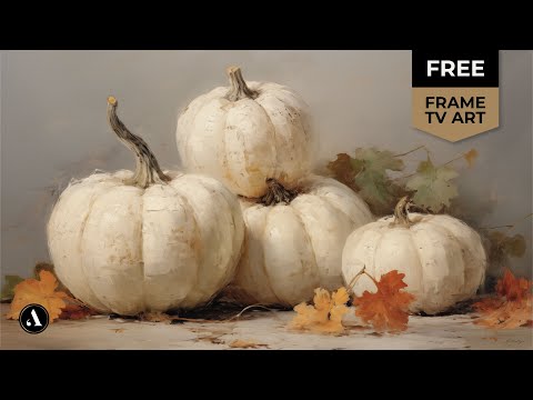 Free Vintage Fall Frame Tv Art ★White Pumpkins OilPainting ★ Halloween or Thanksgiving Screensaver