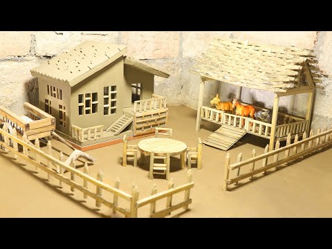 DIY Miniature Clay House with Animal Shelter, Ox cart, Table, Chairs, fence | Clay & Bamboo Crafts