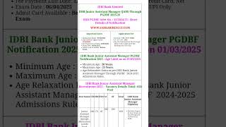 IDBI Bank LimitedIDBI Junior Assistant Manager JAM Through PGDBF2025-26 #banknifty #job #asstmanager