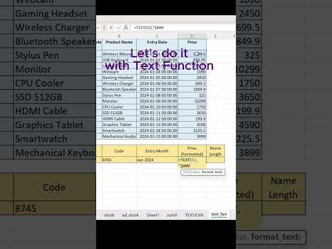 Fotmat price in excel | text function