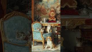 Family of Cats and a Dog in the Salon #vintageart #painting #art  #vintageartfortv #frametv
