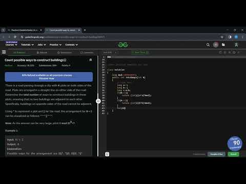 Count possible ways to construct buildings | POTD | JAVA | 05-01-24 | GFG | GreeksforGreeks